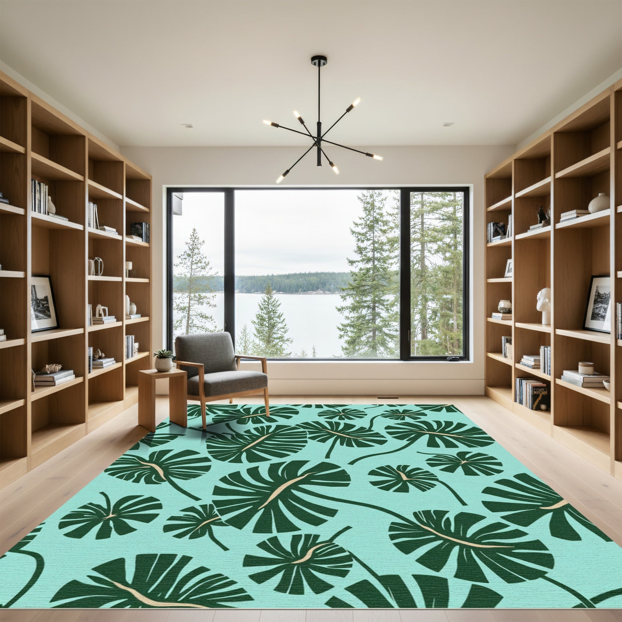 Aqua Green Monstera Leaf Mural Rug