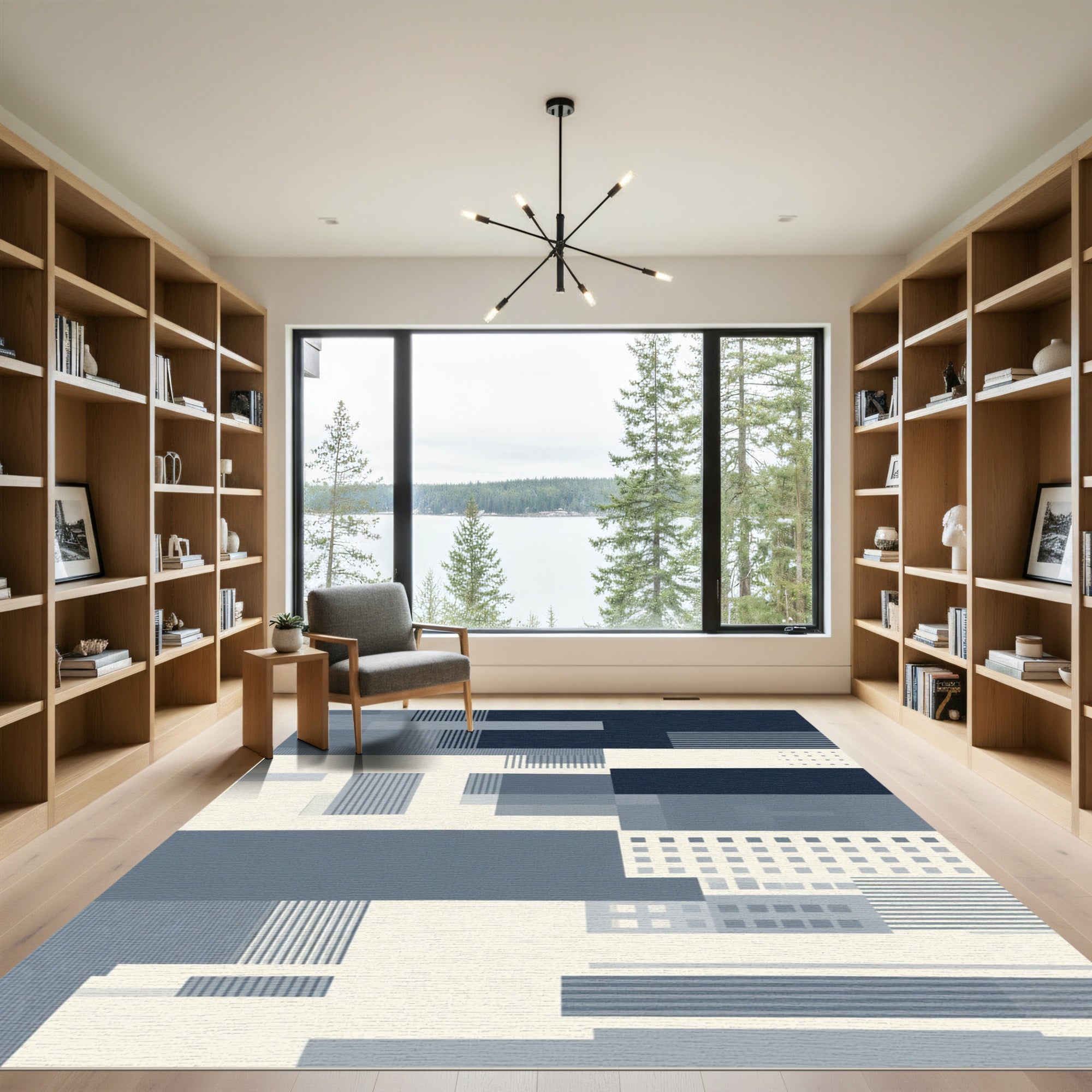 Modern Geometric Blues Abstract Composition Rug