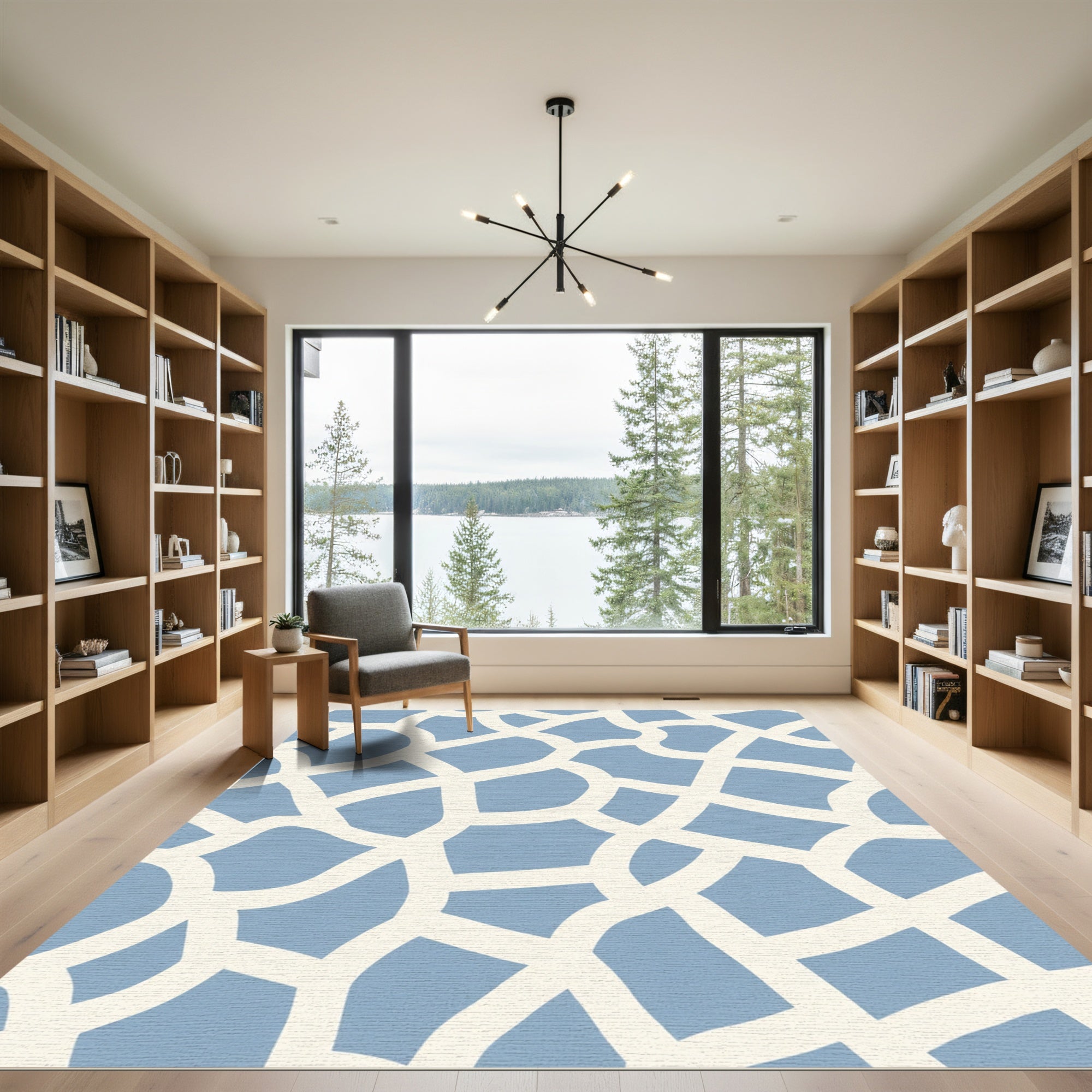 Soft Blue Abstract Organic Lattice Rug