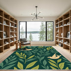 Golden Birds Among Lush Green Leaves Rug