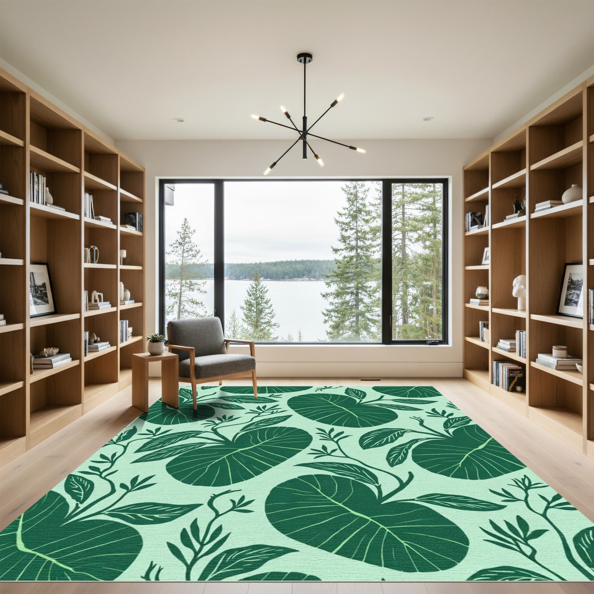 Deep Green Tropical Leaf Collage Rug