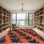 Orange Navy Leafy Branches Rug