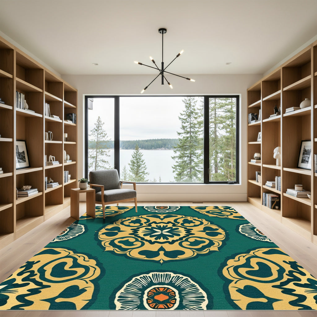Emerald Teal Gold Medallion Radiance Rug