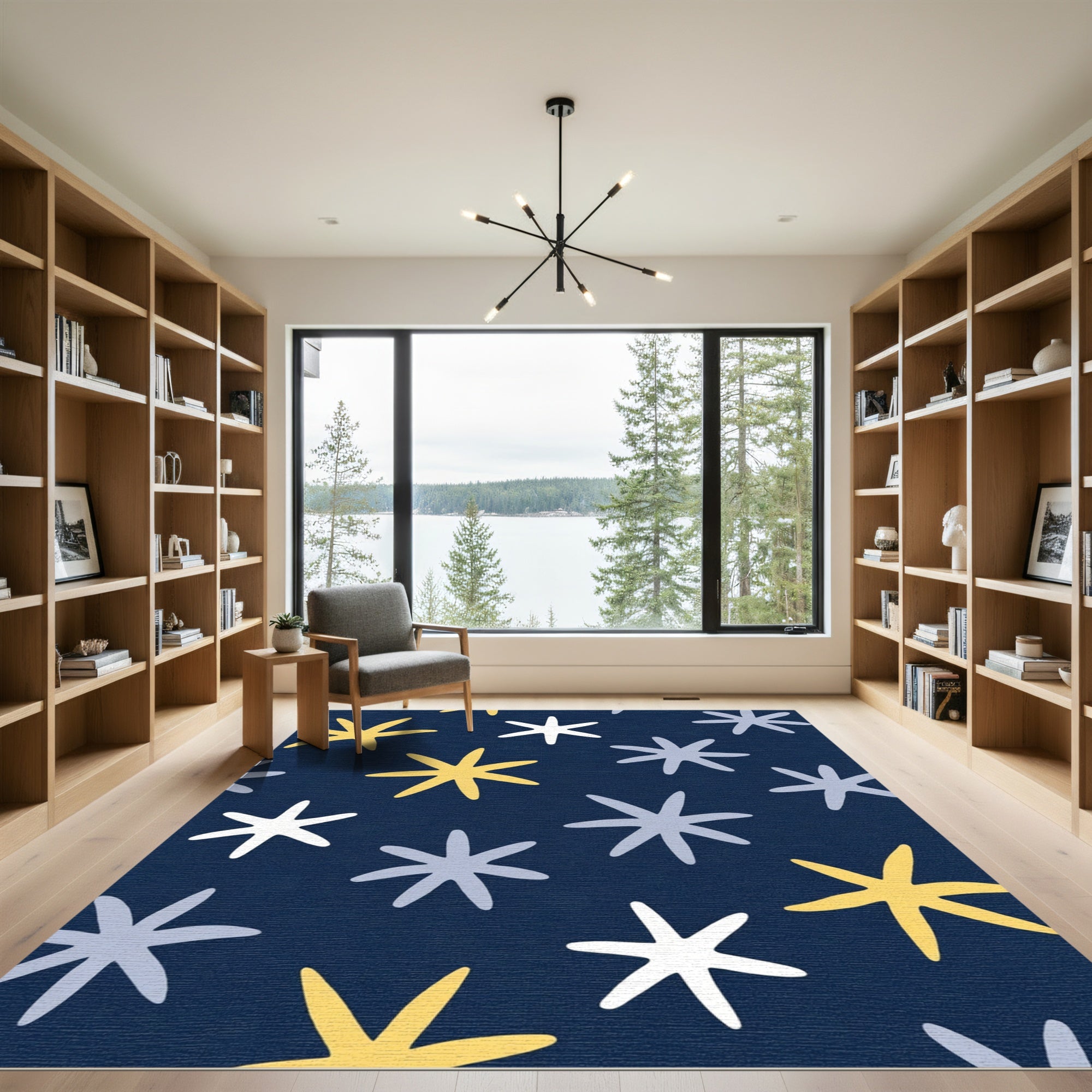 Navy Blue Starburst Scatter Rug