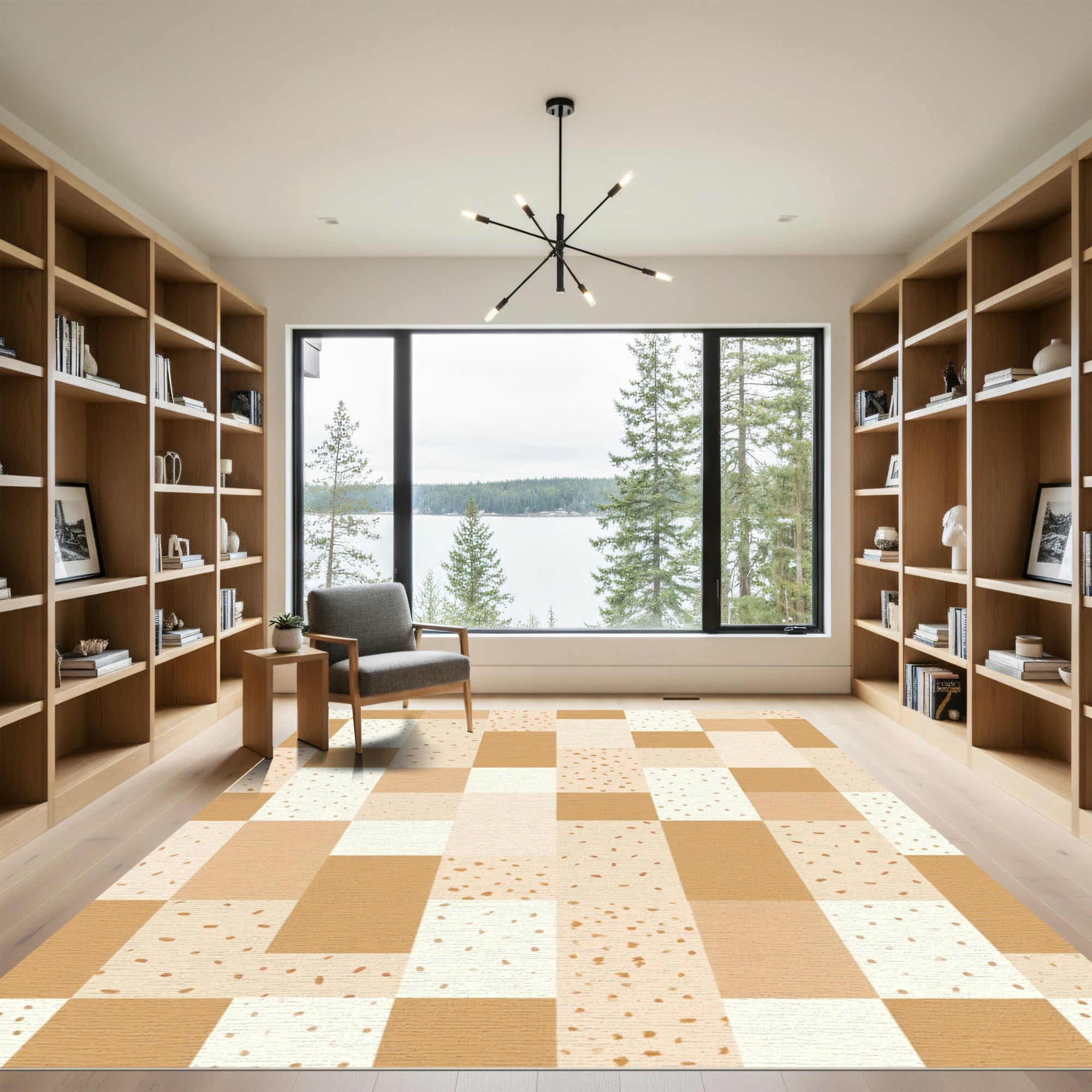 Nude Terracotta Squares Speckled Pattern Rug
