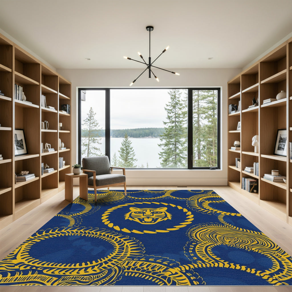 Bold Yellow Tiger Blue Chain Medallion Rug