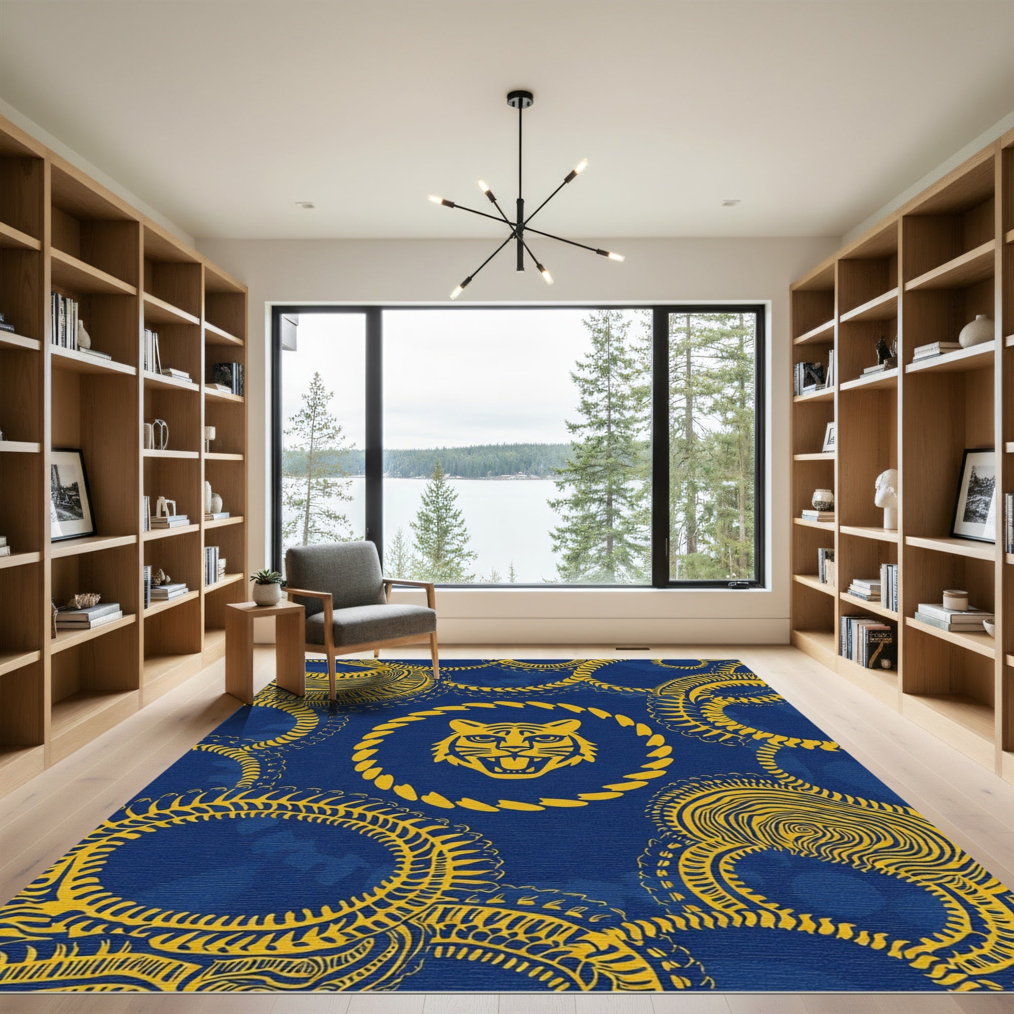 Bold Yellow Tiger Blue Chain Medallion Rug
