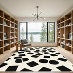 Abstract Black Rounded Squares Scattered Design Rug