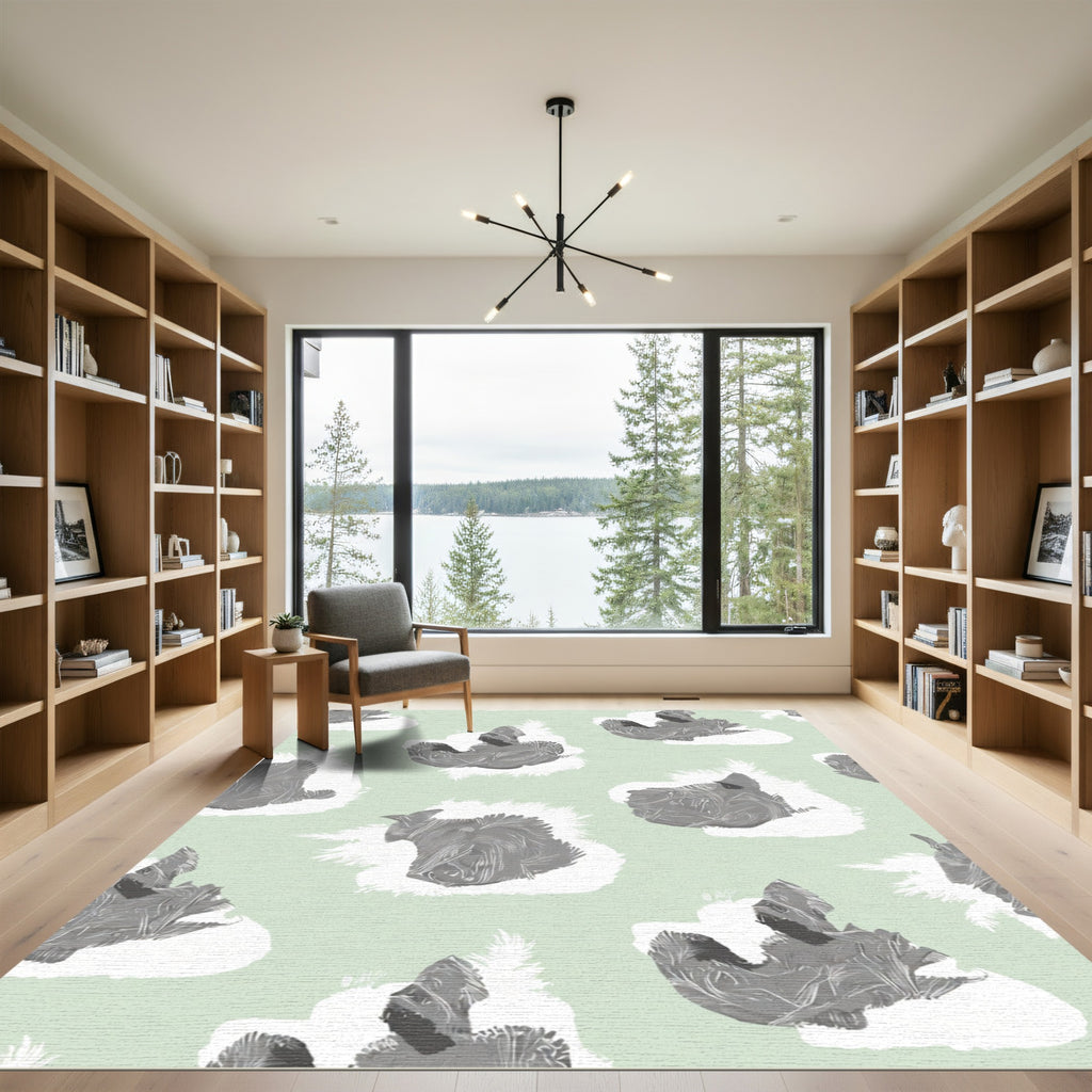 Soft Gray Abstract Dog Portrait Rug
