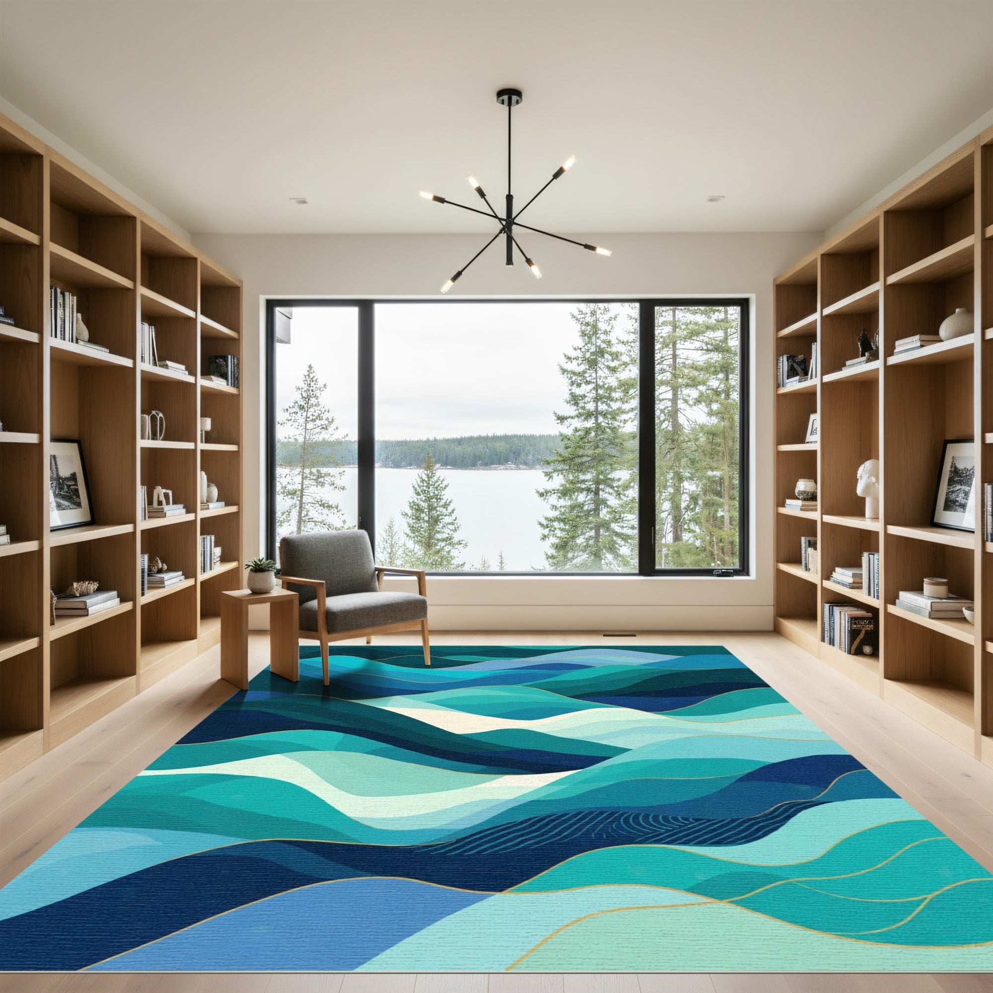 Oceanic Blue Green Wavy Landscape Rug