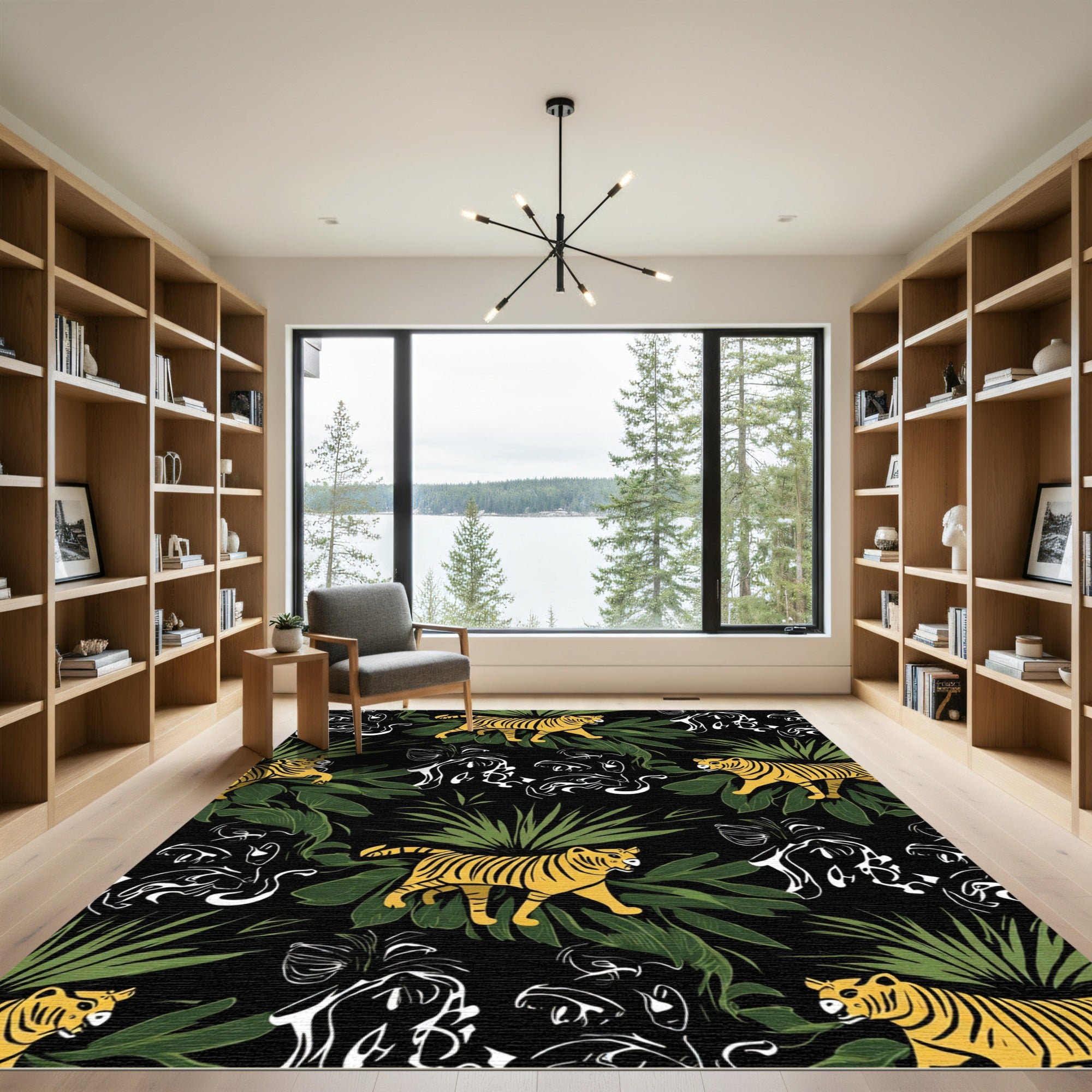 Bold Golden Tiger Foliage Collage Rug