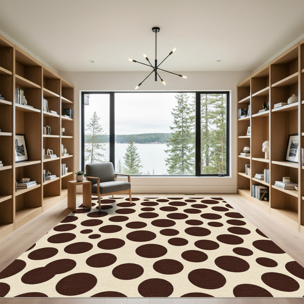 Brown Circles Scattered Cream Background Rug