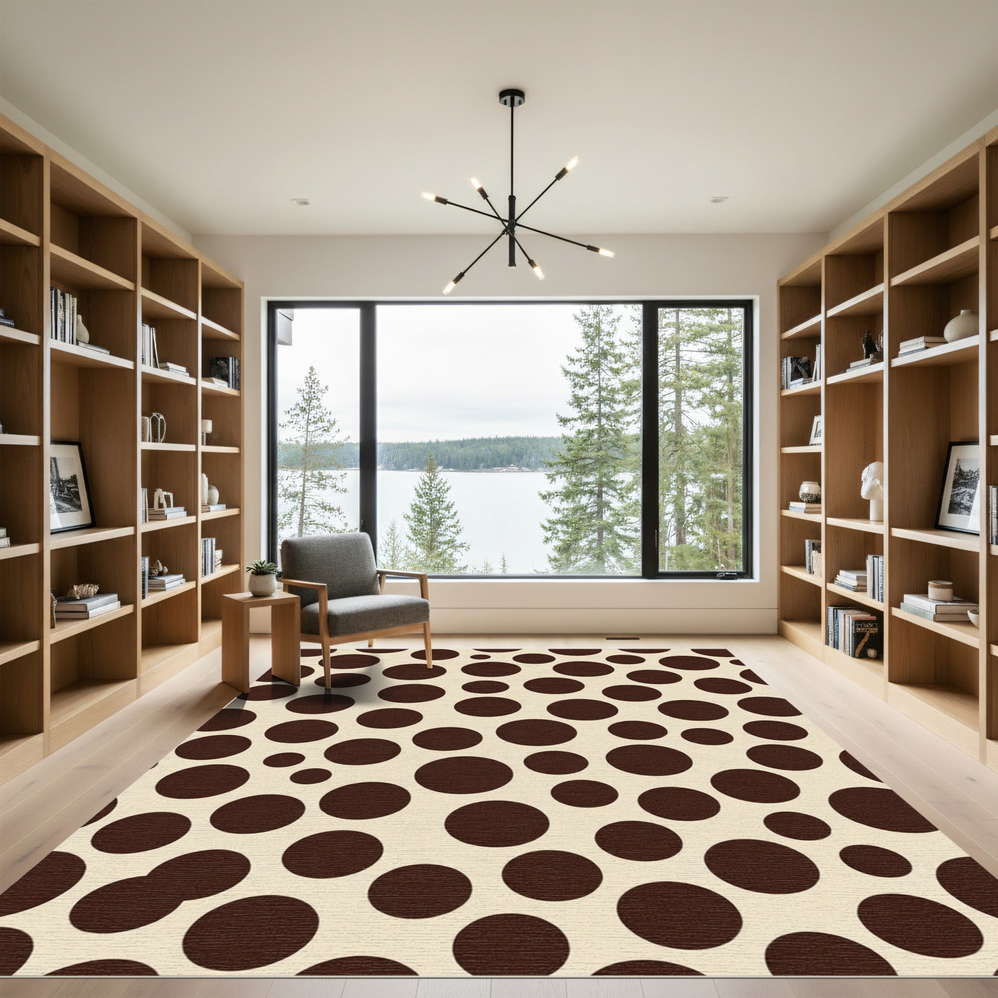 Brown Circles Scattered Cream Background Rug