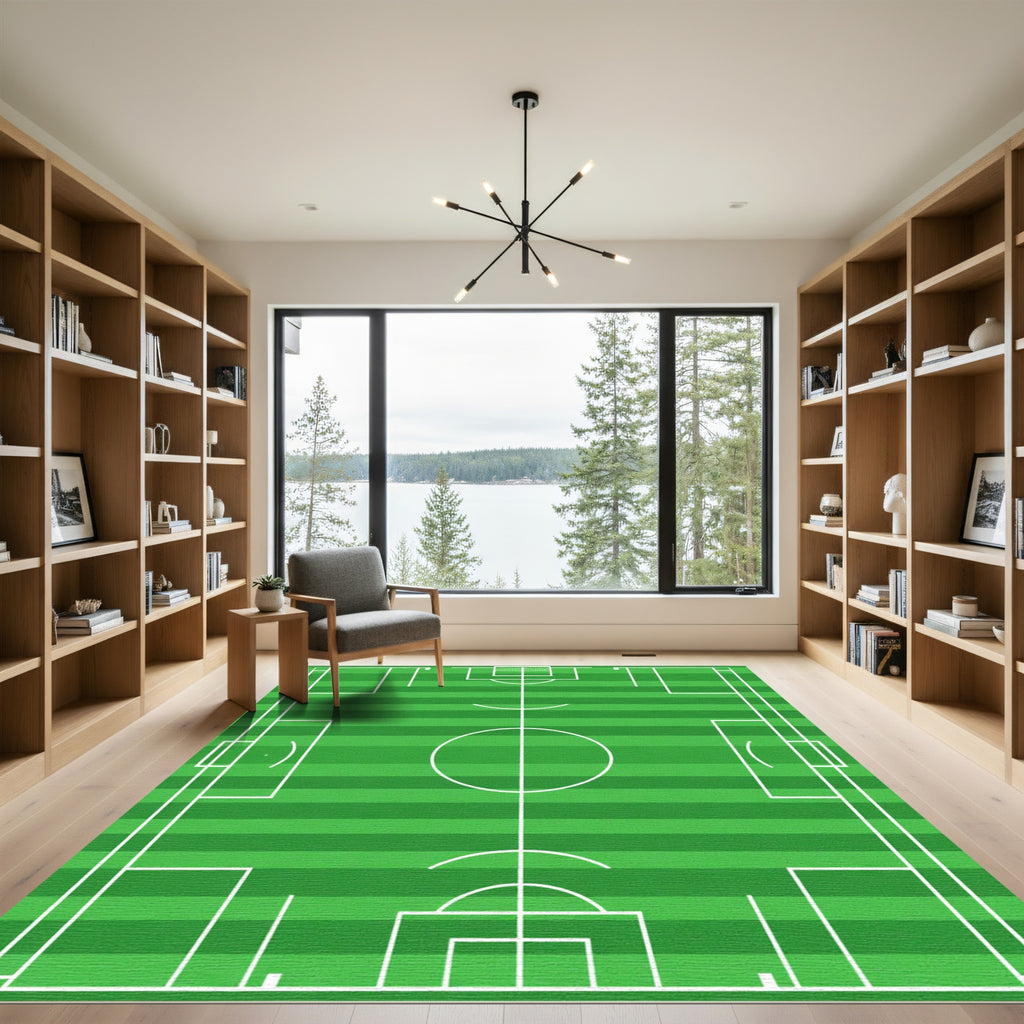 Green Field Stripes Soccer Goal Rug