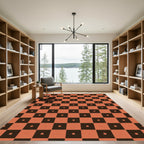 Burnt Orange Brown Checkered Squares Rug