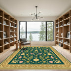 Teal Gold Pink Floral Garden Medallion Rug