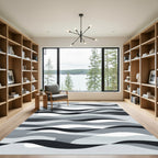 Monochromatic Gray Abstract Wave Ribbons Rug