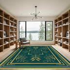 Deep Teal Gold Floral Emblem Rug