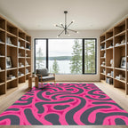 Vivid Pink Swirl Gray Abstract Rug
