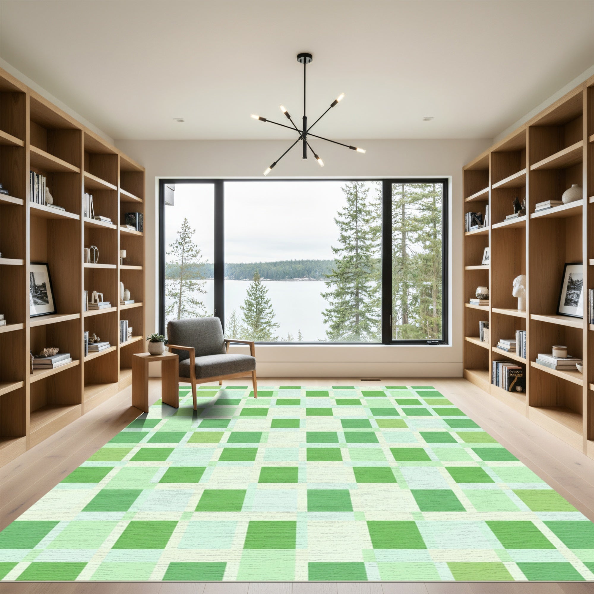 Fresh Green Square Checkered Rug