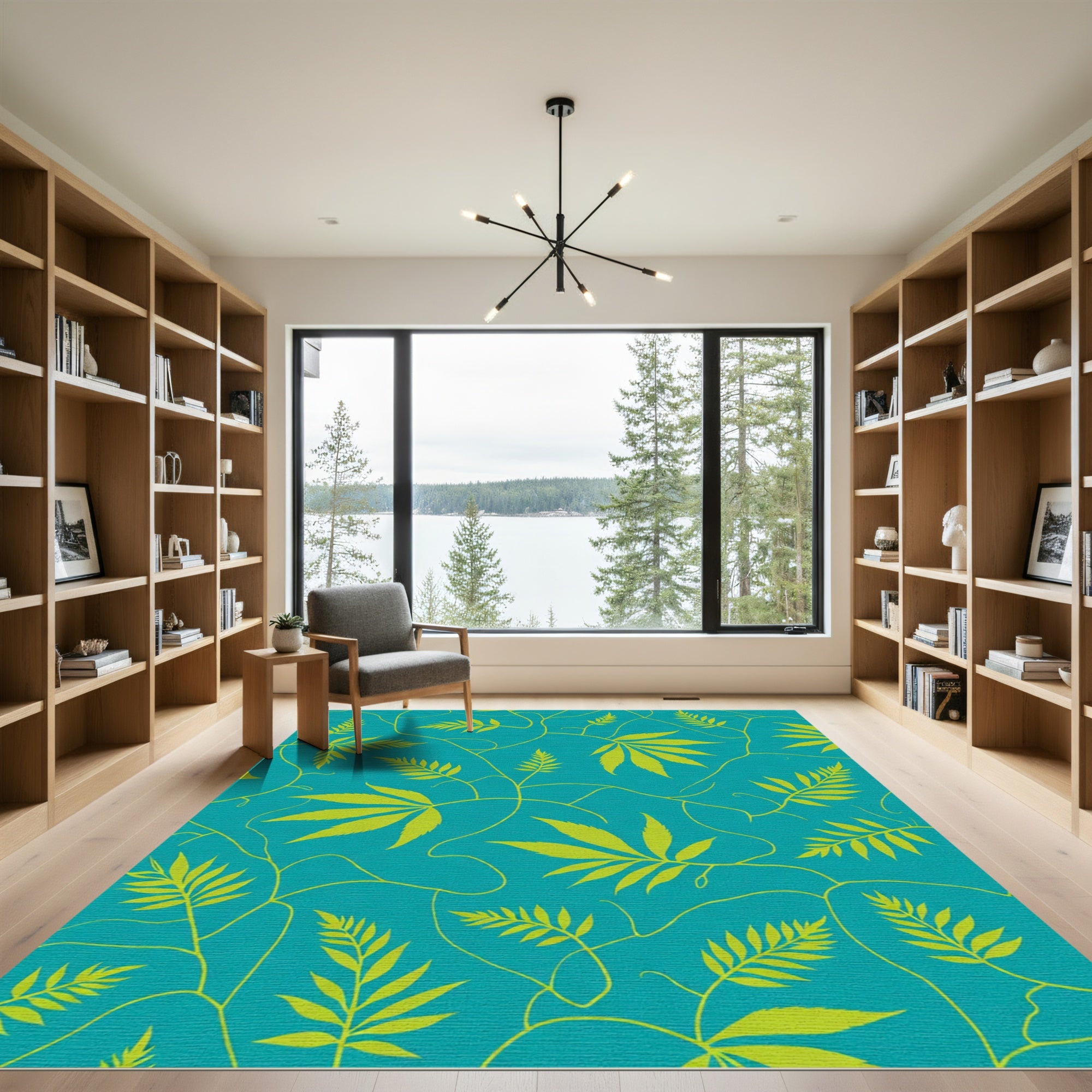 Teal Leafy Vine Abstract Art Rug