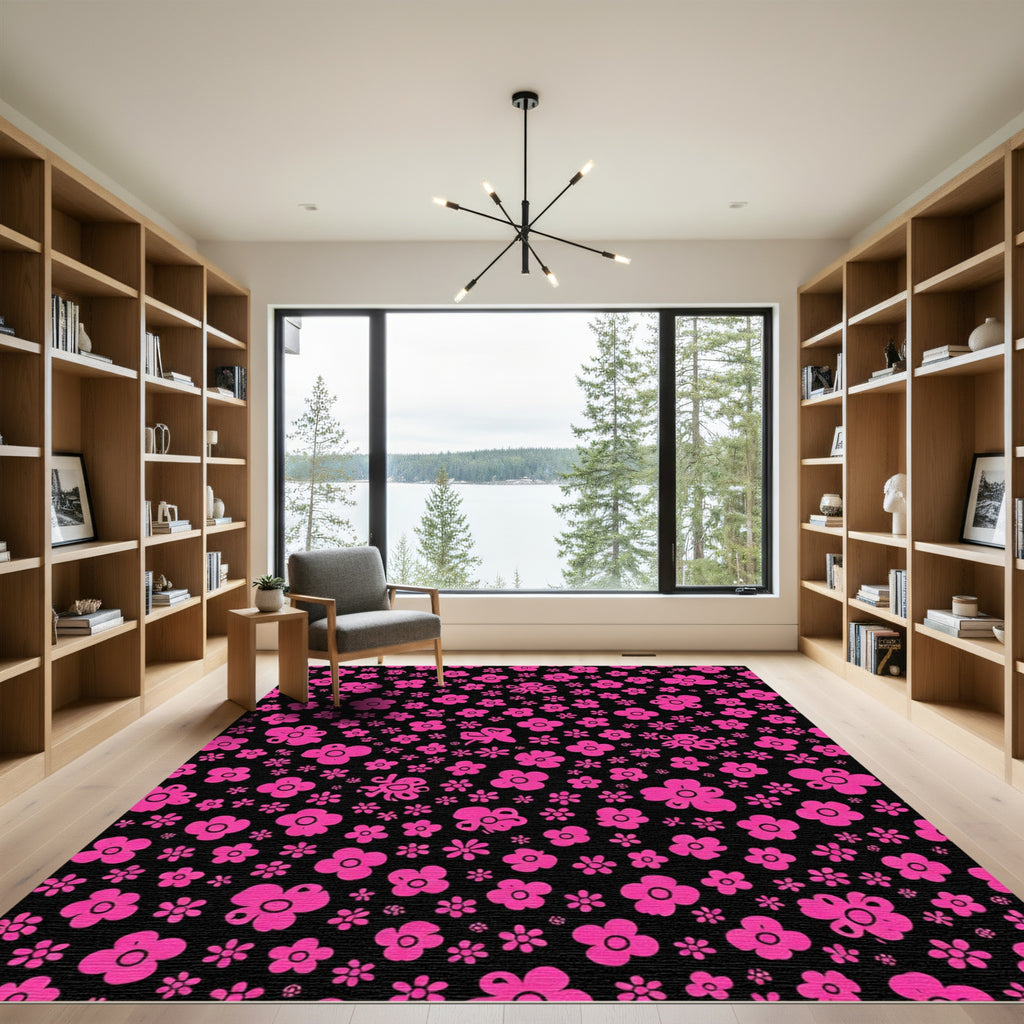 Hot Pink Scattered Floral Collage Rug