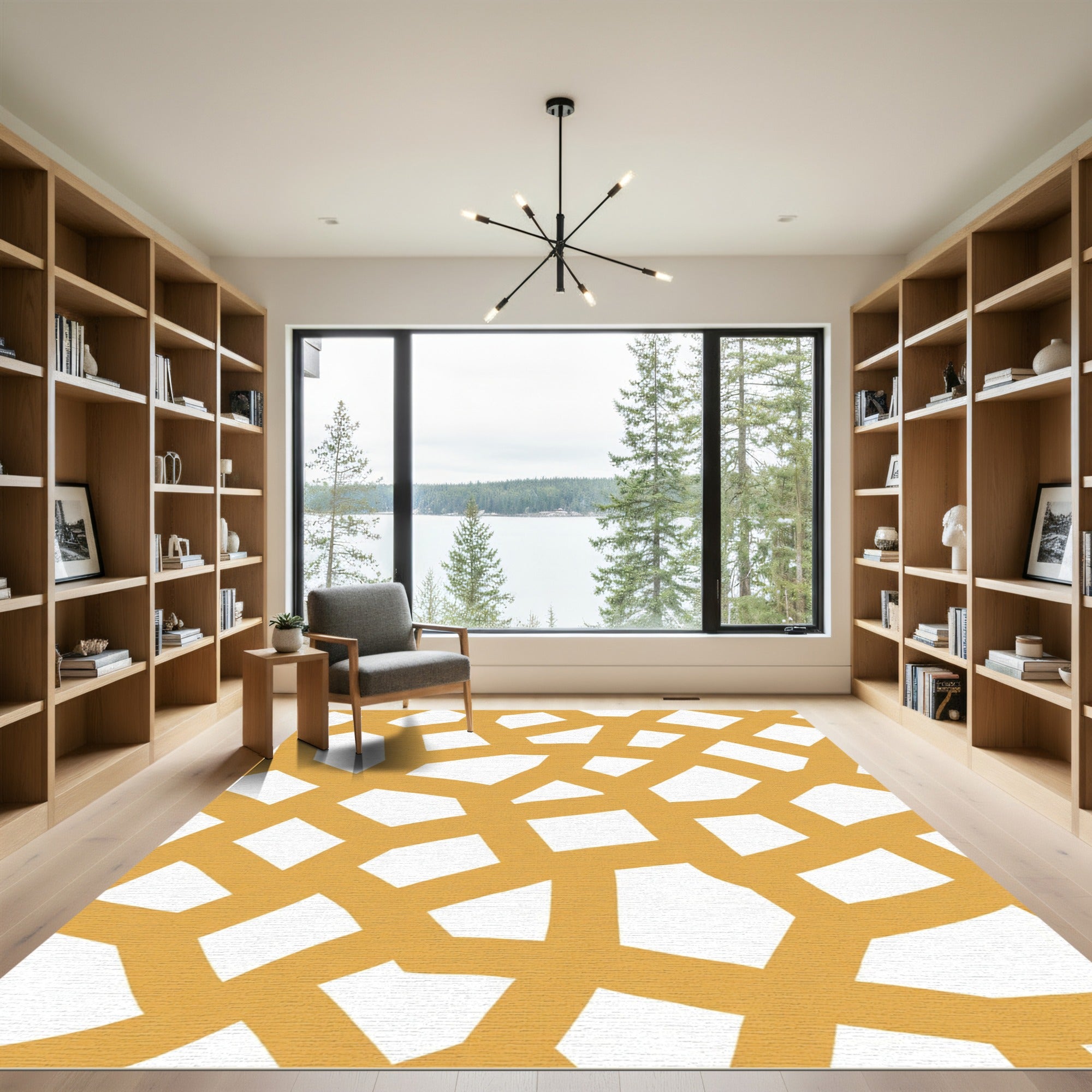 Golden Ochre Intersecting Shapes Rug