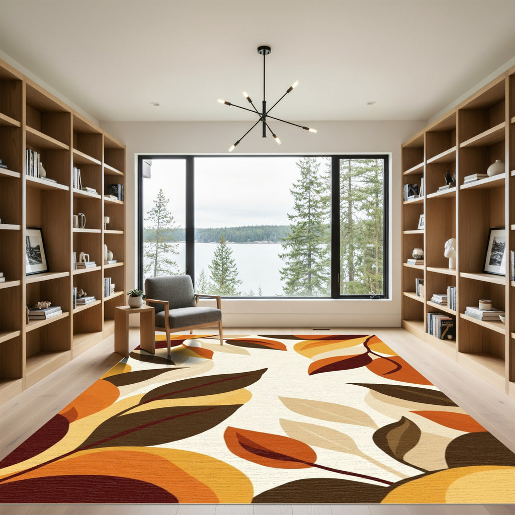 Warm Autumn Leaf Branch Arrangement Rug