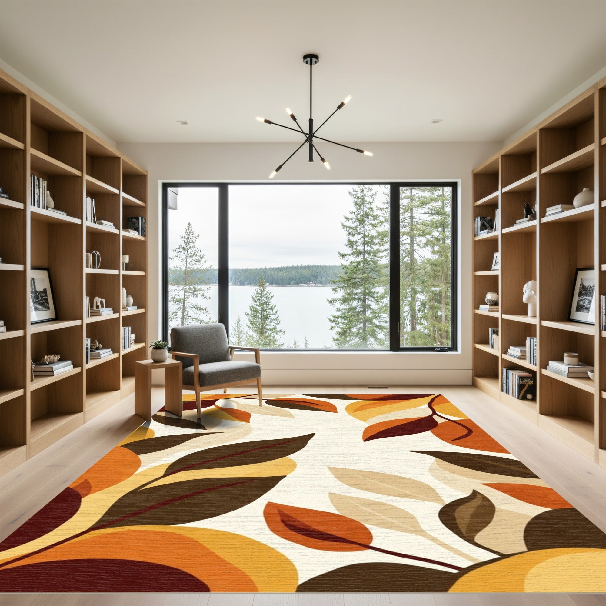 Warm Autumn Leaf Branch Arrangement Rug