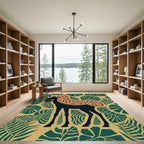 Whimsical Giraffe Jungle Leaf Art Rug
