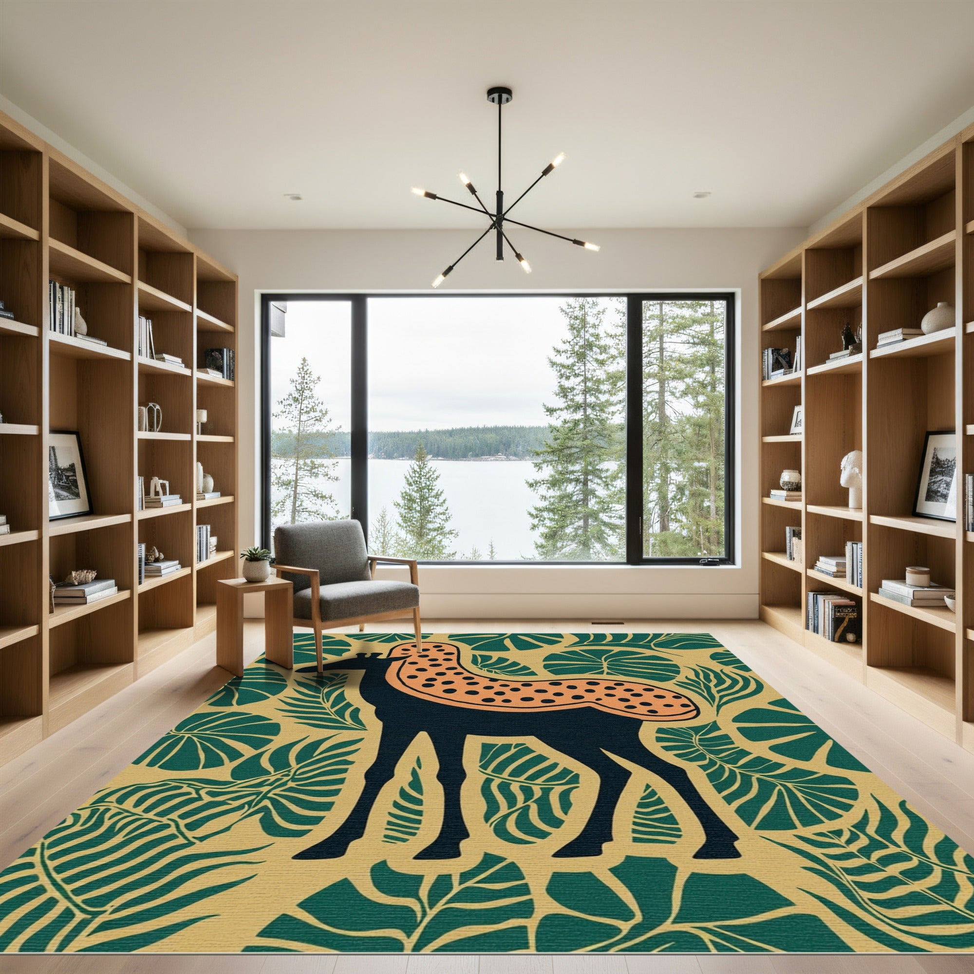 Whimsical Giraffe Jungle Leaf Art Rug