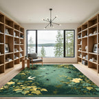 Emerald Forest White Birds Floral Scene Rug