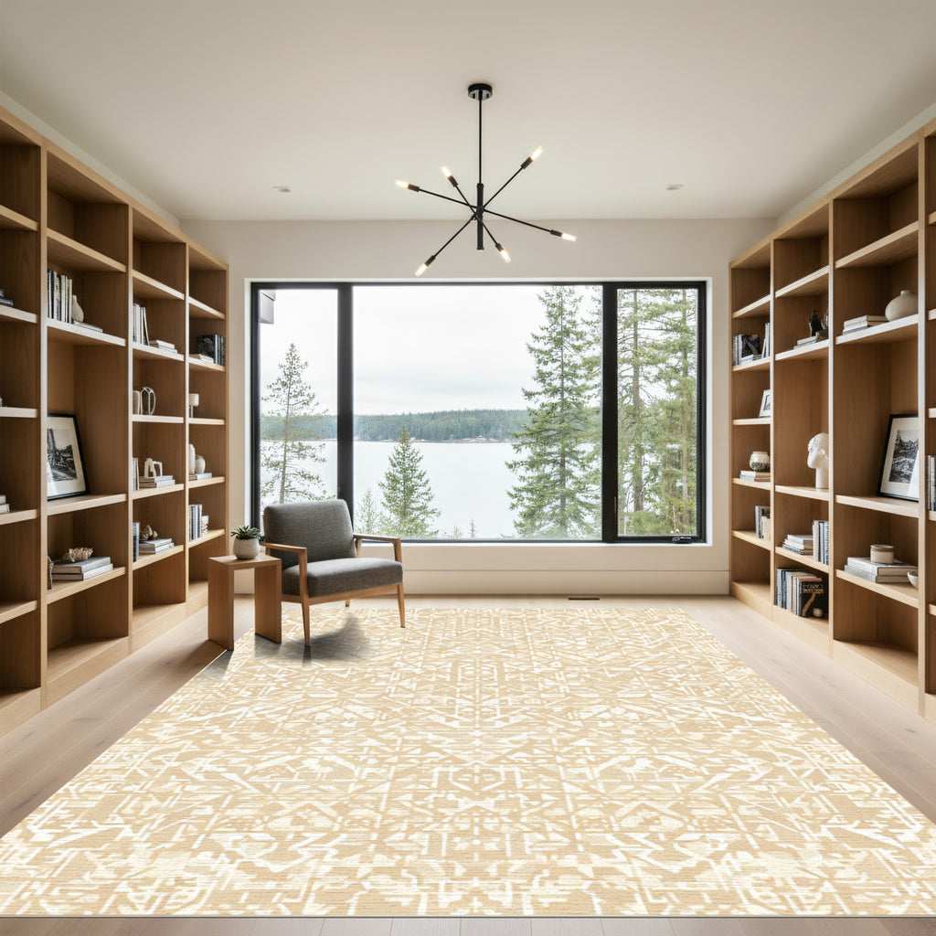 Modern Geometric Tan Abstract Rug