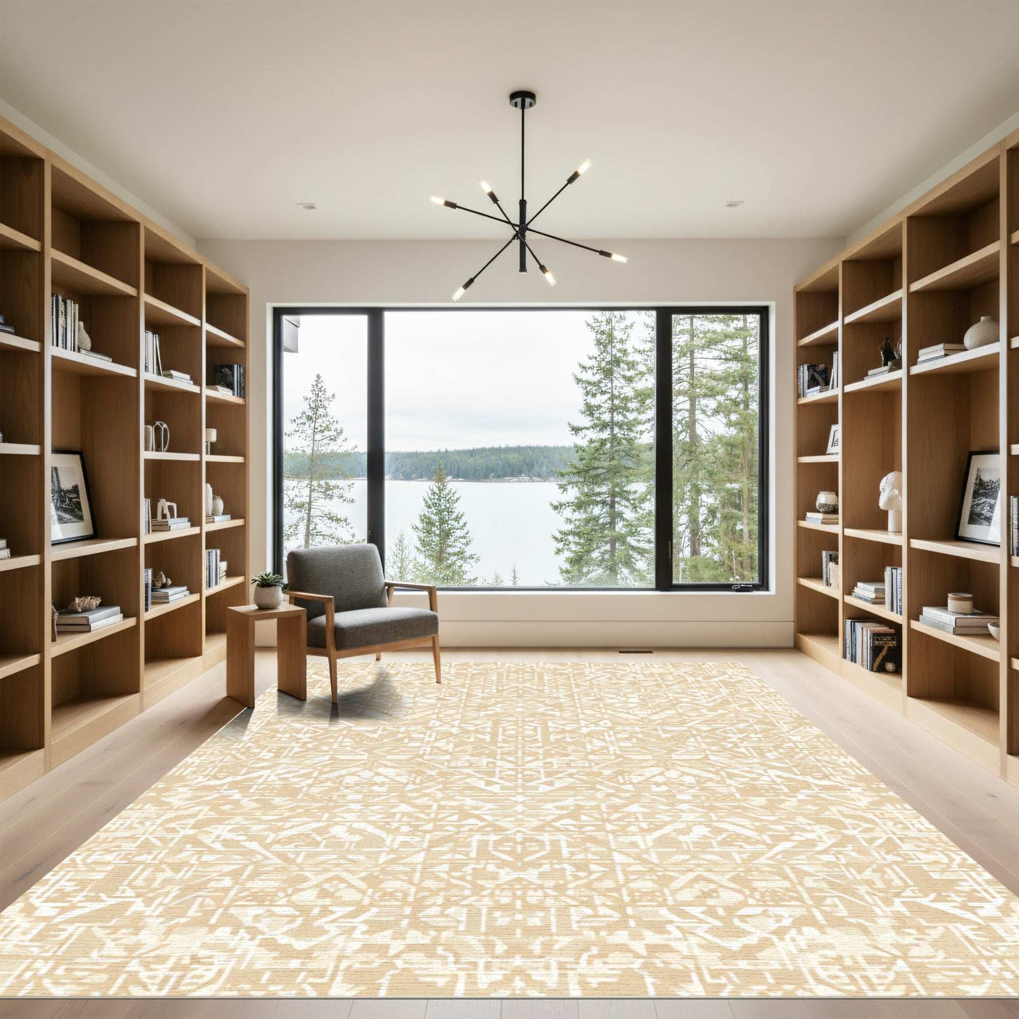 Modern Geometric Tan Abstract Rug