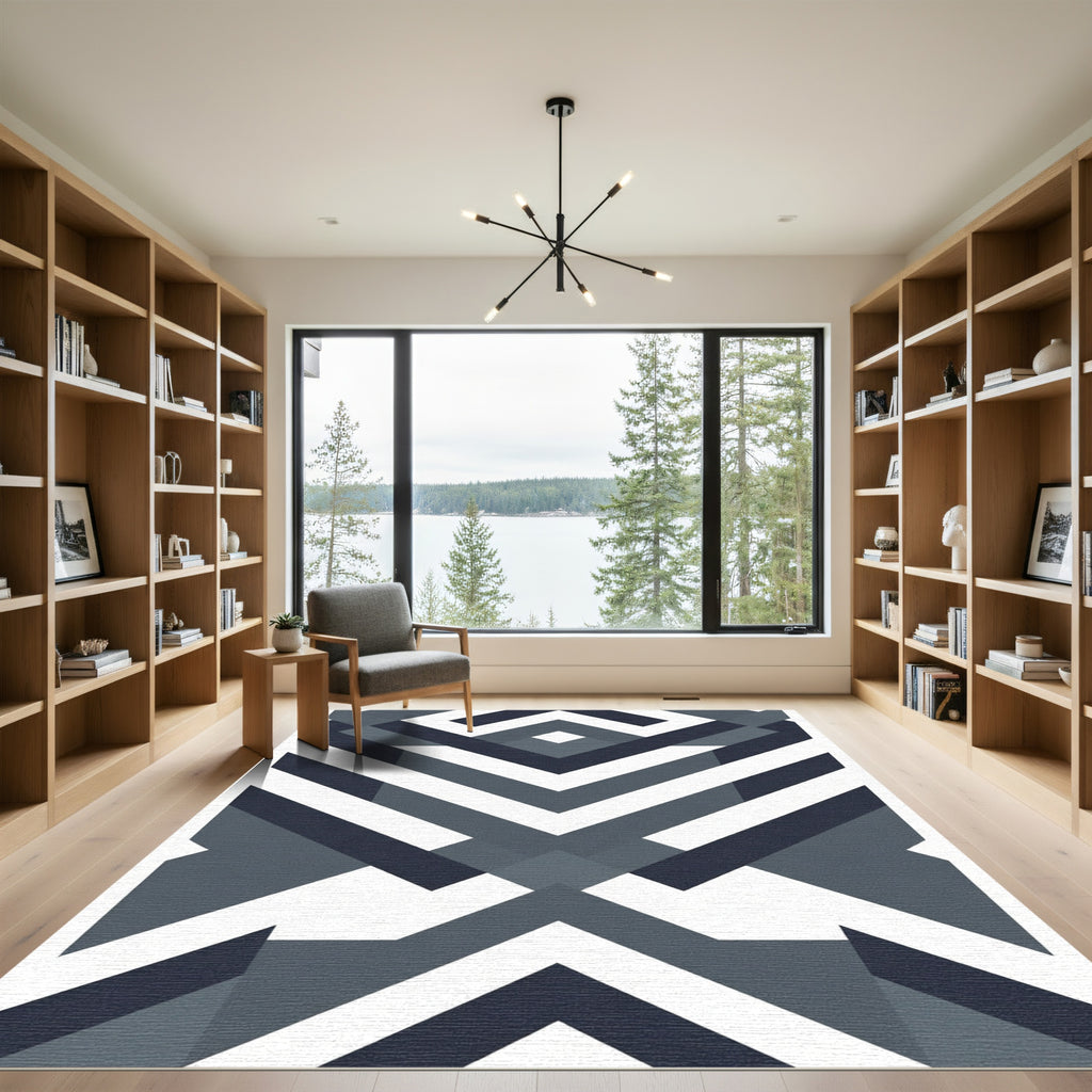 Modern Geometric Chevron Slate Rug