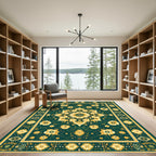 Golden Floral Medallion Emerald Tapestry Rug
