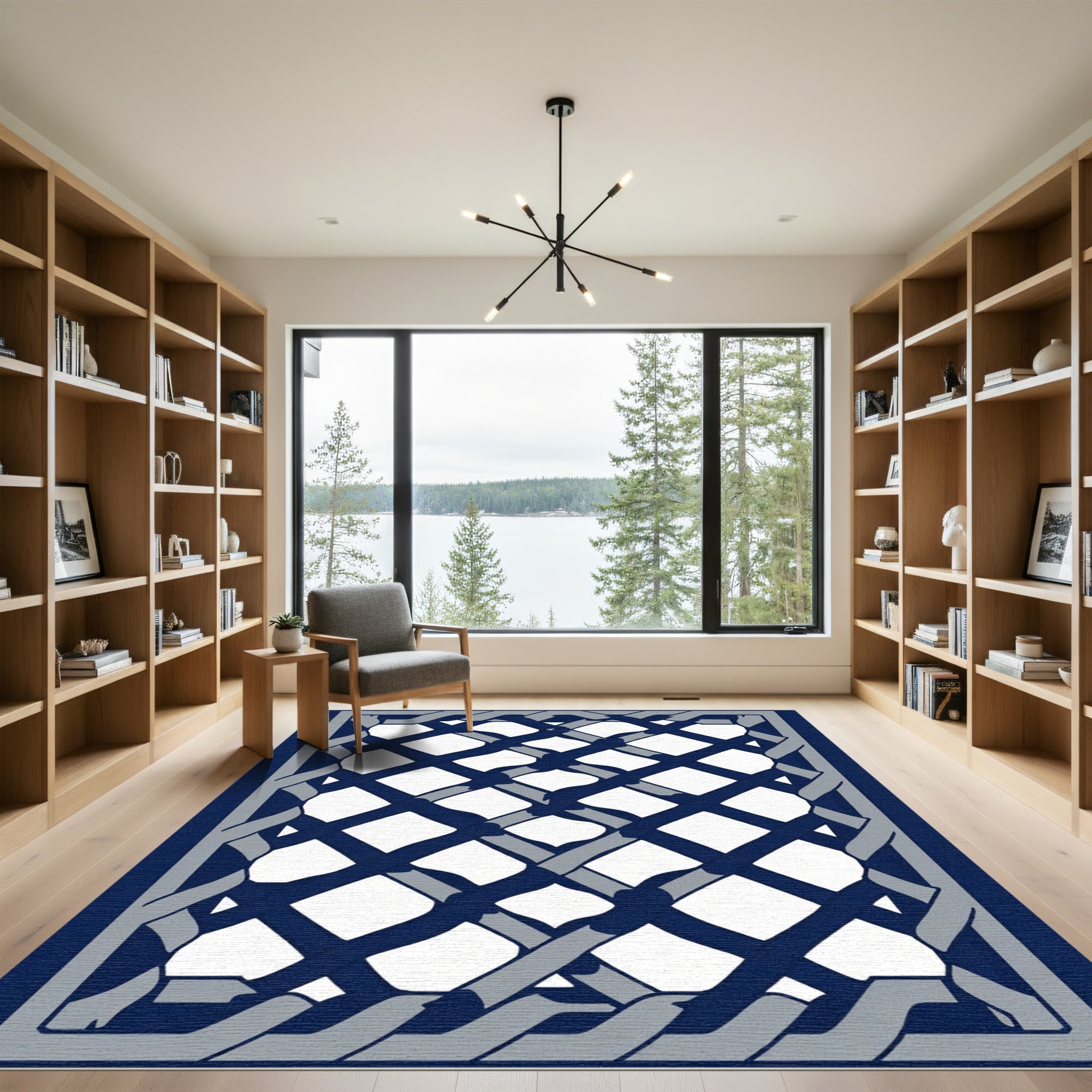 Navy Gray Lattice Weave Rug