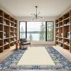 Geometric Blue Tan Mosaic Border Rug
