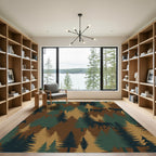 Woodland Elk Pine Forest Silhouette Rug