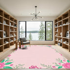 Whimsical Pink Floral Vine Border Rug