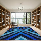 Deep Blue Geometric Chevrons Rug