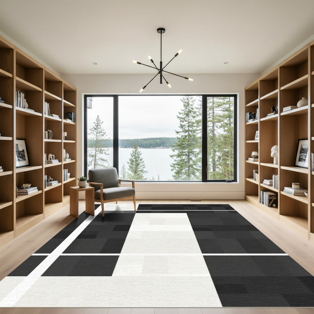 Monochrome Pixelated Geometric Blocks Rug