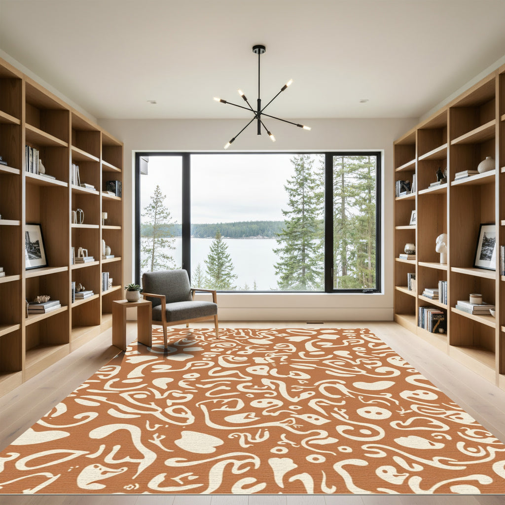 Earthy Brown Abstract Organic Shapes Rug