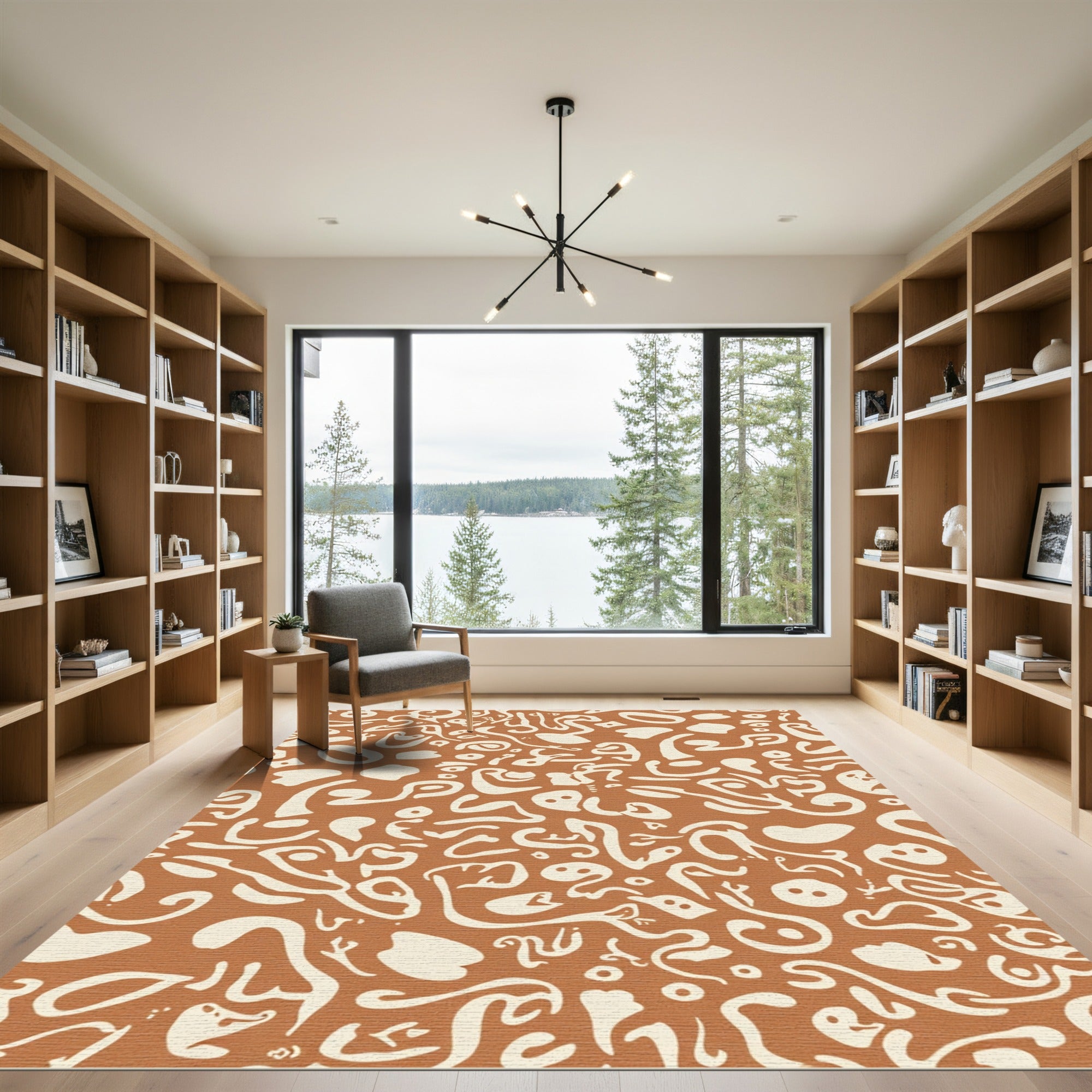 Earthy Brown Abstract Organic Shapes Rug
