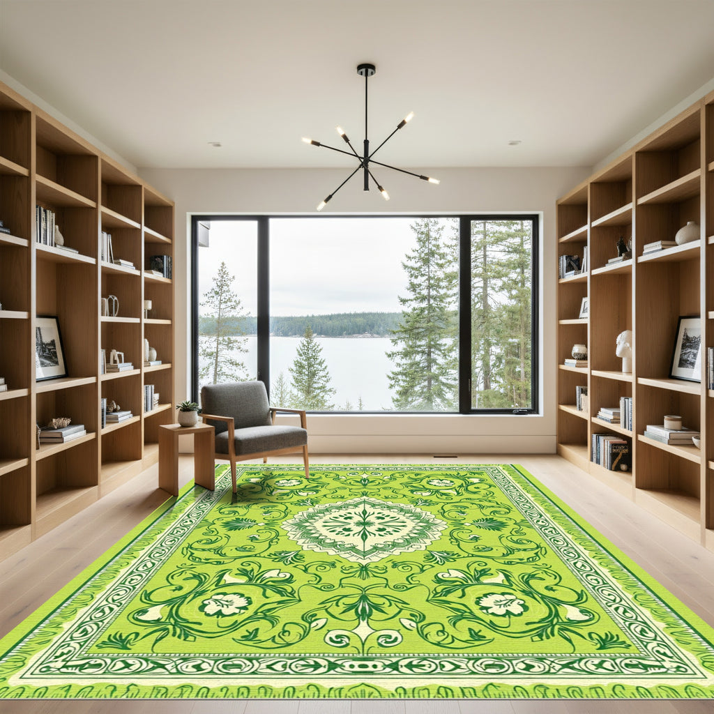 Lush Verdant Botanical Medallion Rug