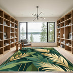 Lush Gold Green Tropical Leaf Rug