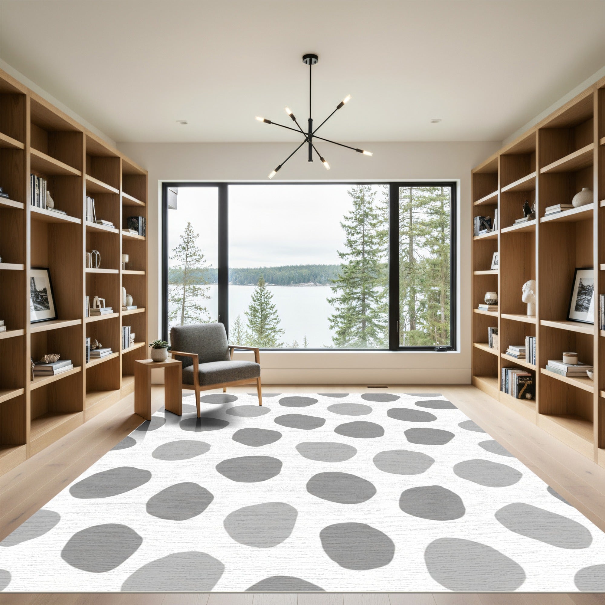 Soft Gray Abstract Dot Composition Rug