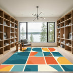 Retro Teal Orange Geometric Abstraction Rug