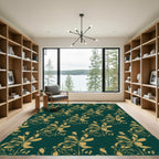 Golden Leaf Botanic Teal Rug