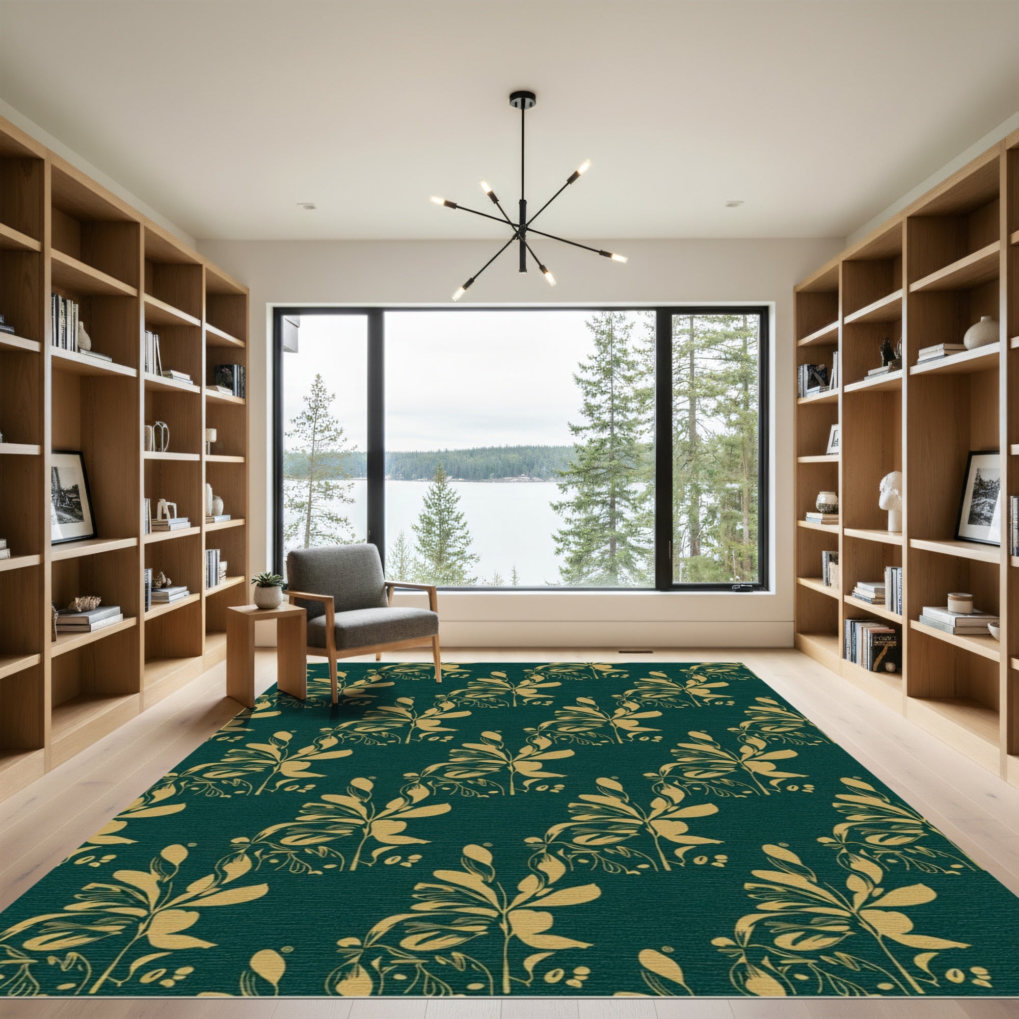 Golden Leaf Botanic Teal Rug